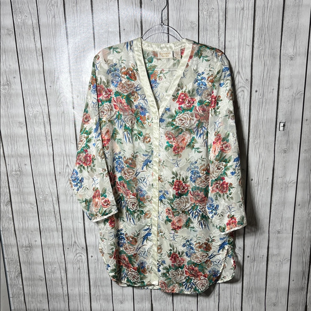 Victoria’s Secret vintage floral sheer button front sleep shirt